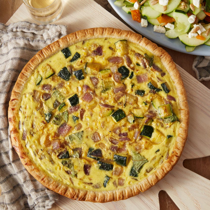 Recipe Summer Vegetable Quiche with Cucumber & Sweet Piquante Pepper Salad Blue Apron