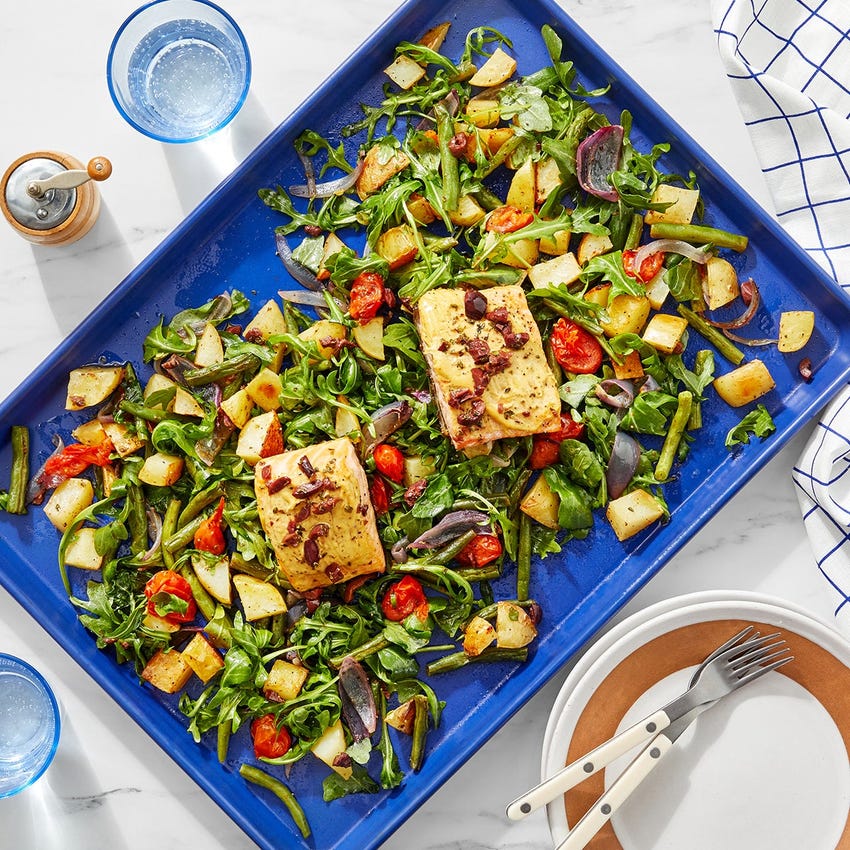 Recipe: Sheet Pan Salmon & Olive Vinaigrette with Roasted ...