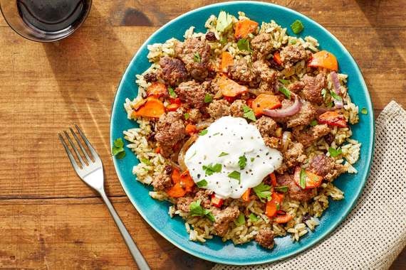 Beef & Shawarma-Spiced Rice With Carrots & Lemon Labneh-image
