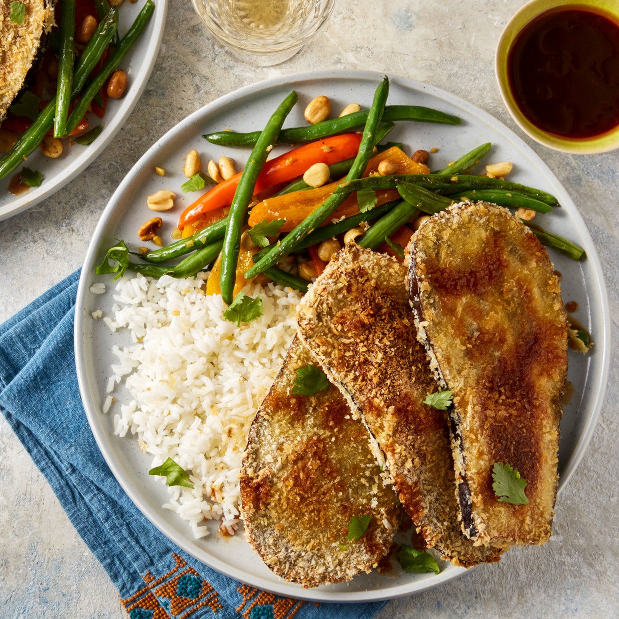 Recipe KatsuStyle Eggplant with StirFried Green Beans & Sweet