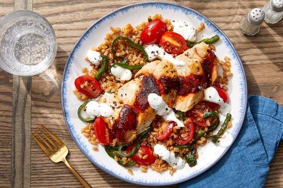 Seared Chicken & Honey-Chipotle Sauce with Vegetables & Farro-image