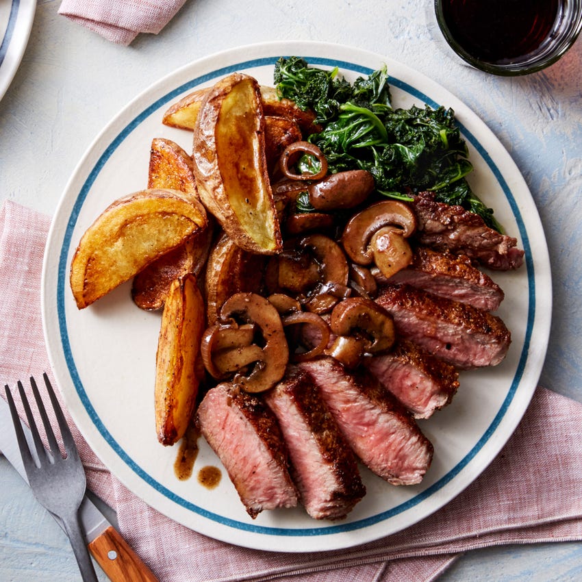 Recipe Seared Steaks & Roasted Potatoes with BalsamicGlazed Mushrooms