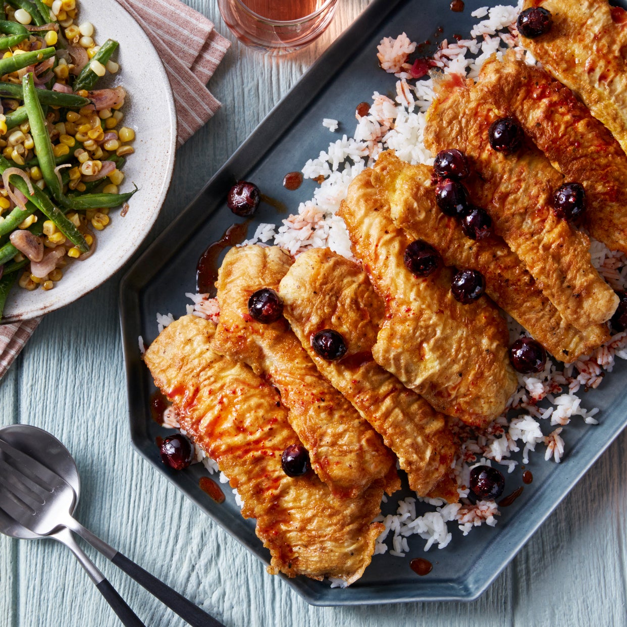 Recipe Crispy Rockfish & GrapeButter Sauce with Green Beans & Corn Blue Apron