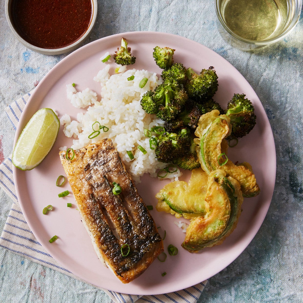 Recipe Seared Barramundi & Sushi Rice with Avocado Tempura & Roasted