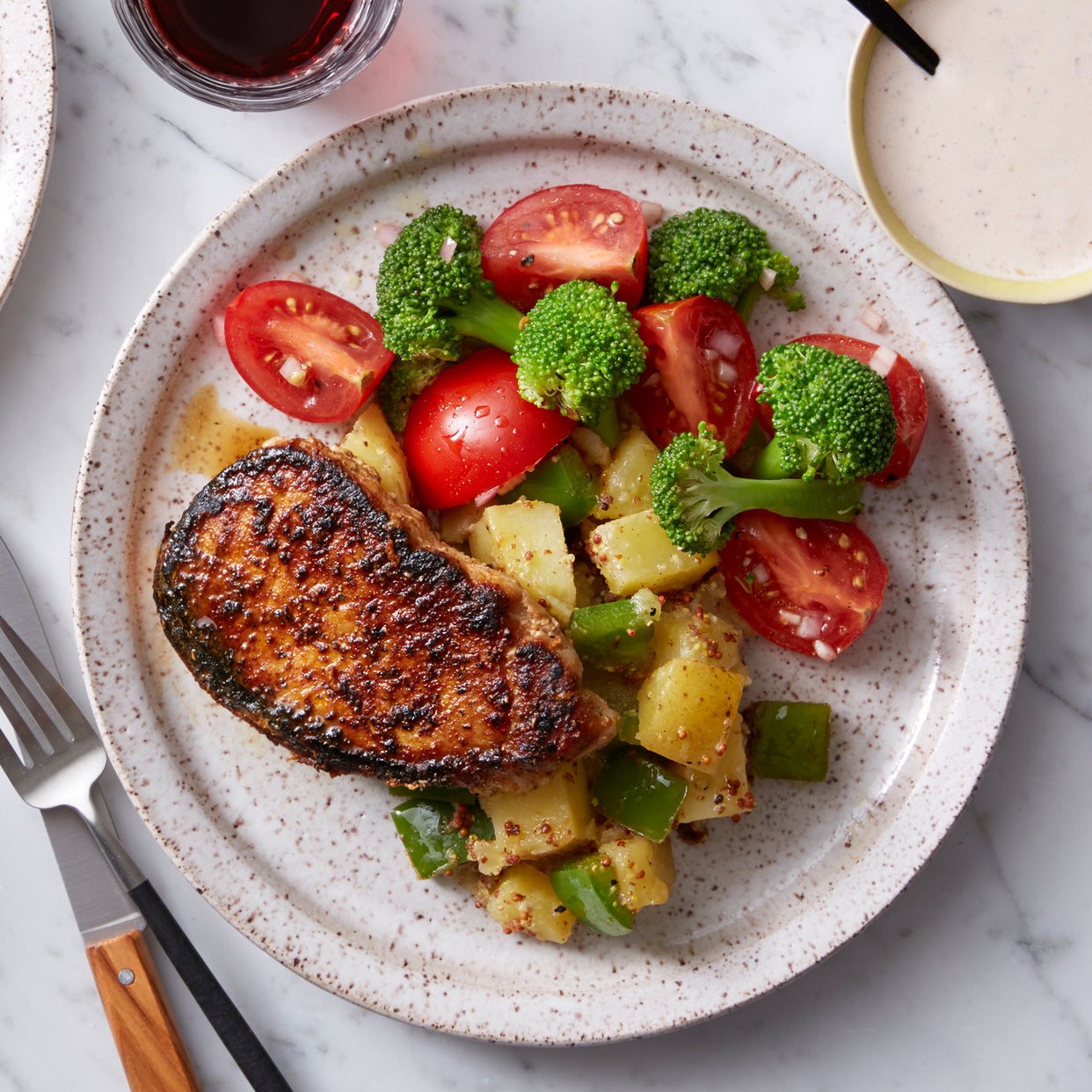 Recipe Barbecue SpiceRubbed Pork Chops with Potato Salad & Marinated