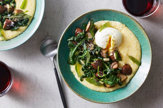 Creamy Polenta & Mushrooms with Soft-Boiled Eggs & Grana Padano Cheese-image