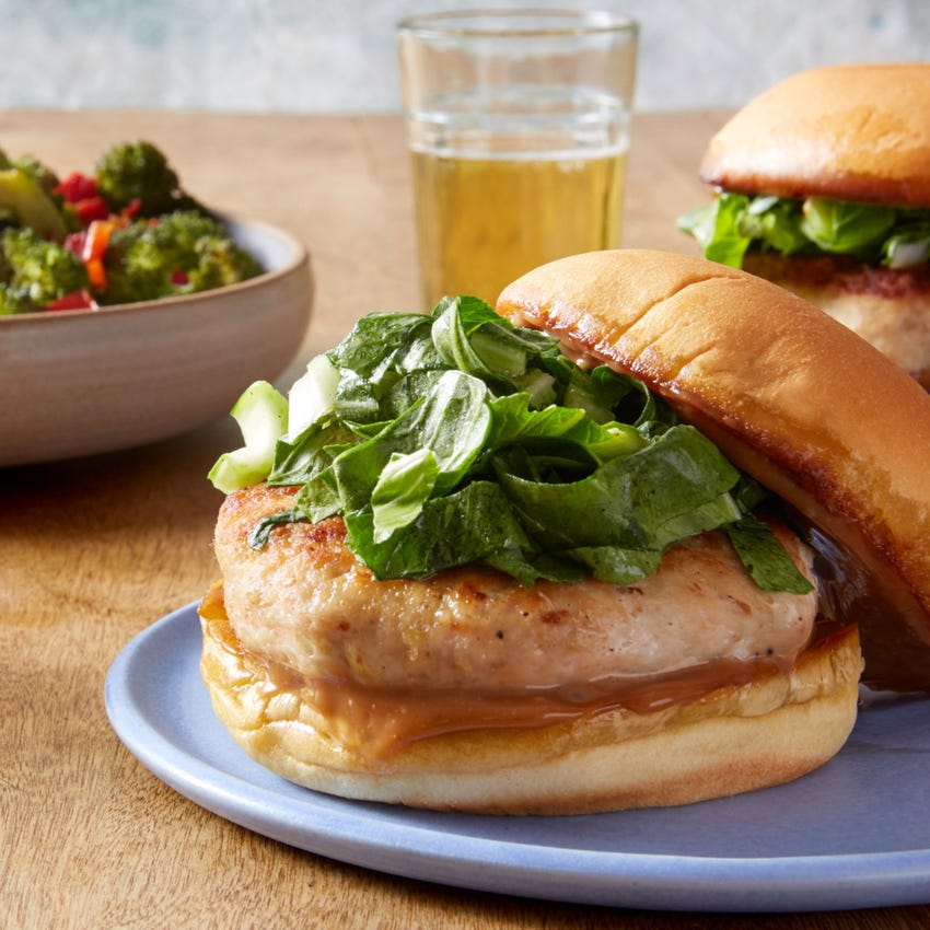 Recipe Ginger Chicken Burgers with Hoisin Mayonnaise & Roasted