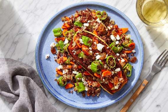Stuffed Delicata Squash with Quinoa, Carrots & Pickled Raisins-image