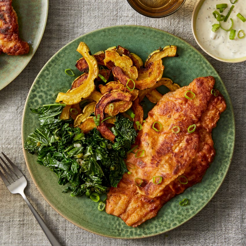 Recipe Crispy Buttermilk Catfish with Roasted Delicata Squash Blue Apron