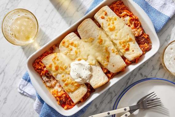 Cheesy Pork Chorizo Enchiladas with Shishito Peppers & Rice-image