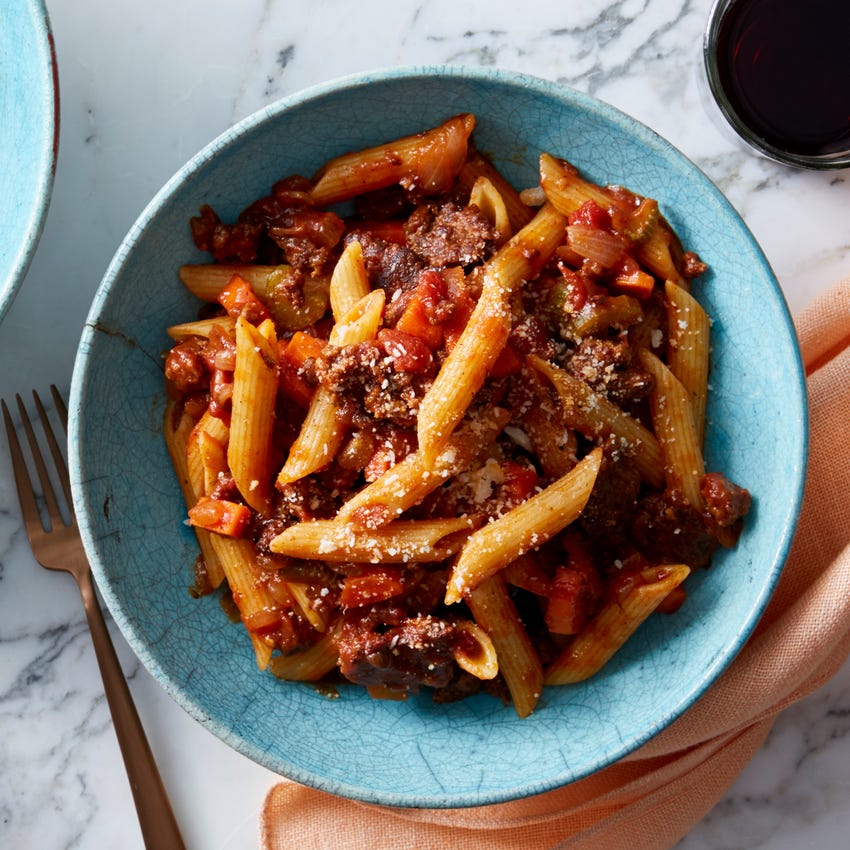 Recipe: Penne Pasta & Beef Bolognese with Pecorino Cheese - Blue Apron