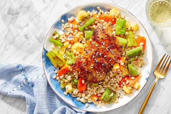 Orange & Soy-Glazed Cod with Barley, Vegetables & Marinated Persimmon-image