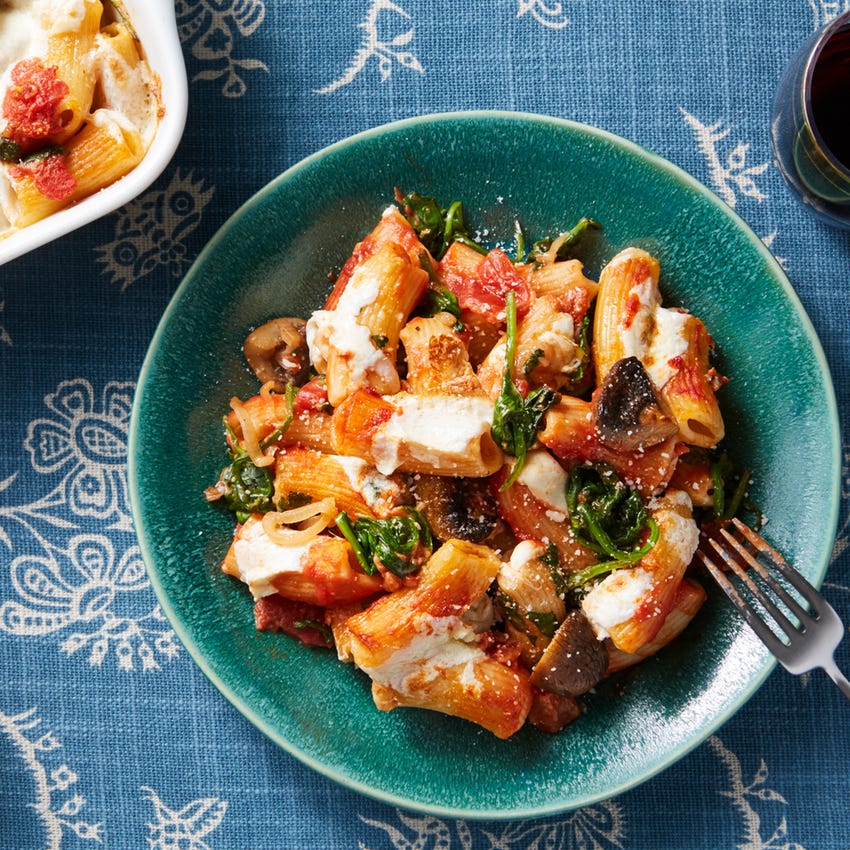Recipe Baked Rigatoni & Creamy Tomato Sauce with Spinach, Mushrooms
