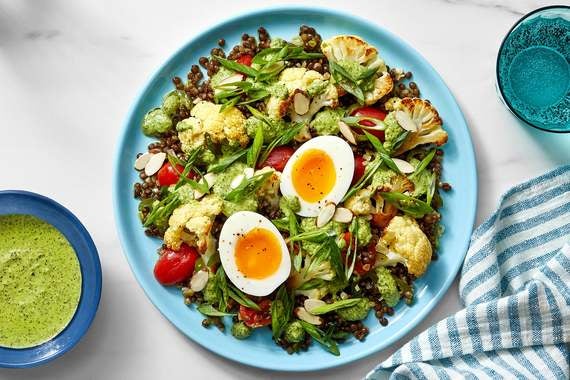 Roasted Cauliflower & Lentil Salad with Jalapeño Vinaigrette & Creamy Salsa Verde-image