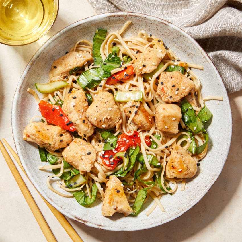 Recipe Chicken Lo Mein with Bok Choy & HoisinChile Sauce Blue Apron
