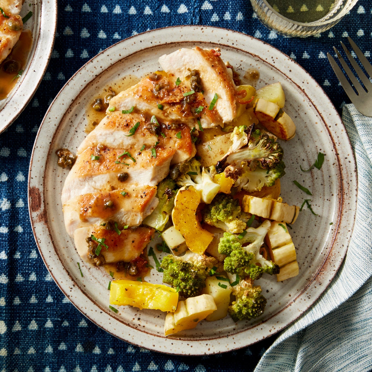 Recipe Seared Chicken & Roasted Fall Vegetables with CaperButter