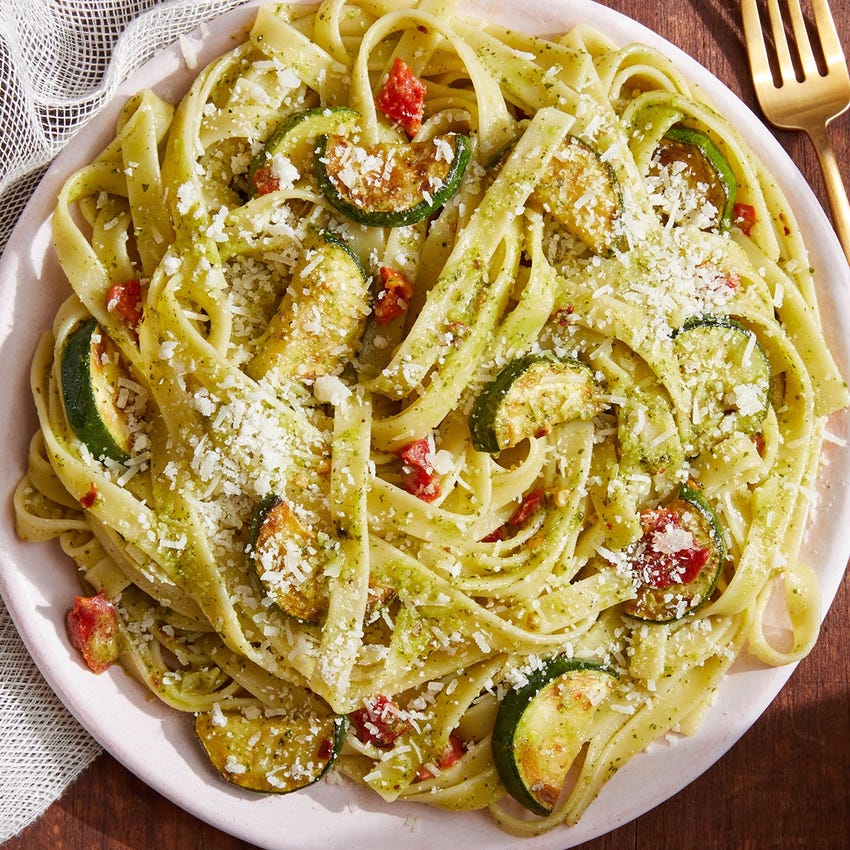 Recipe Pesto Fettuccine with Zucchini & Grana Padano Cheese Blue Apron