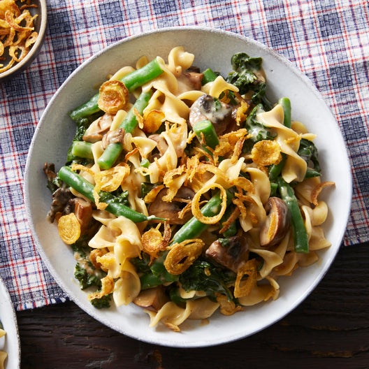 Recipe Cheesy Egg Noodles with Mushrooms & Crispy Onions Blue Apron