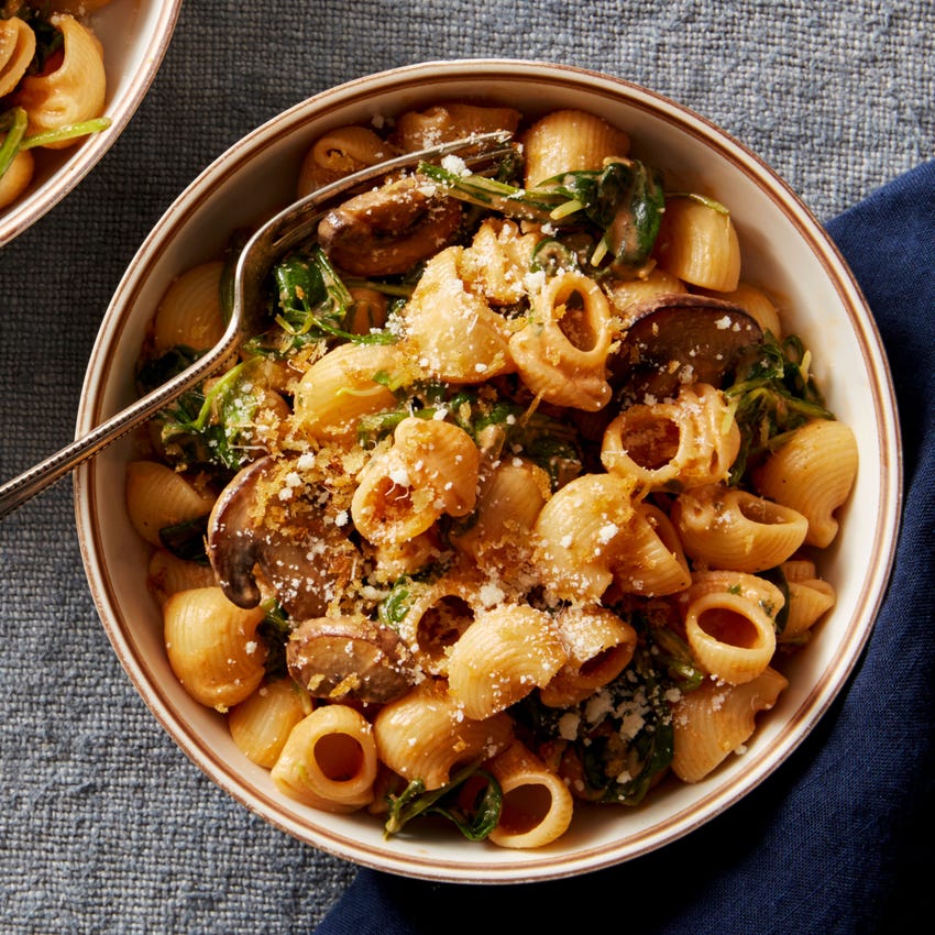 Recipe Mushroom & Goat Cheese Pasta with GarlicThyme Breadcrumbs