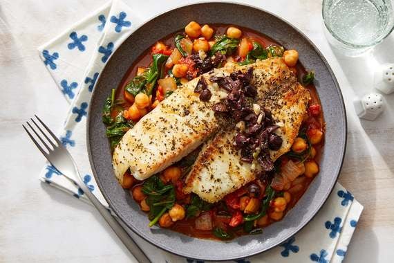 Garlic & Olive Tilapia over Stewed Chickpeas & Vegetables-image