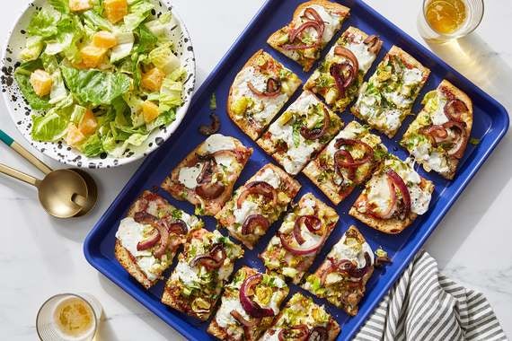 Cheesy Focaccia Pizza with Brussels Sprouts & Caramelized Onion-image
