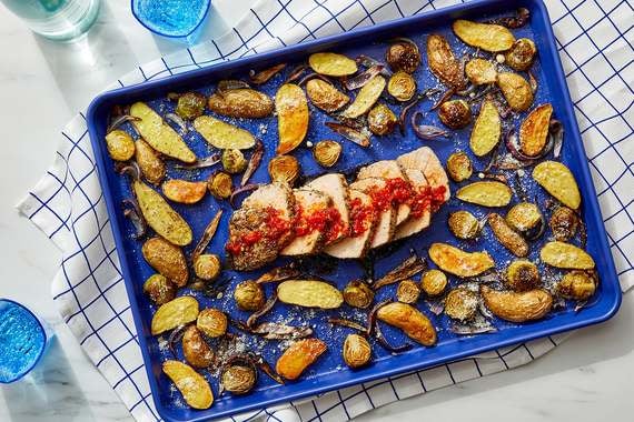 Sheet Pan Italian Pork with Roasted Vegetables & Calabrian Dressing-image