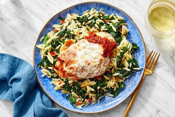 Cheesy Tomato Chicken with Orzo & Kale-image