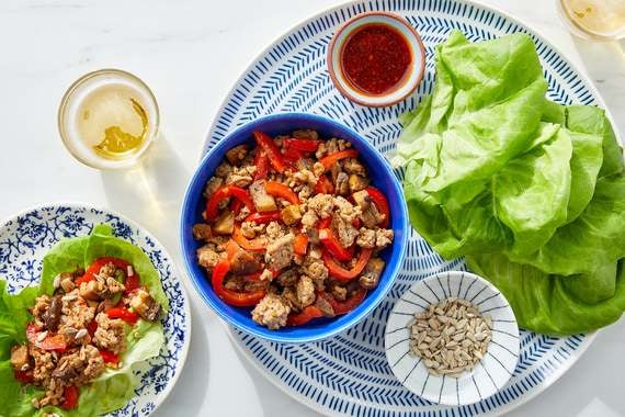 Sesame-Sambal Turkey Lettuce Cups with Mushrooms, Pepper & Sunflower Seeds-image