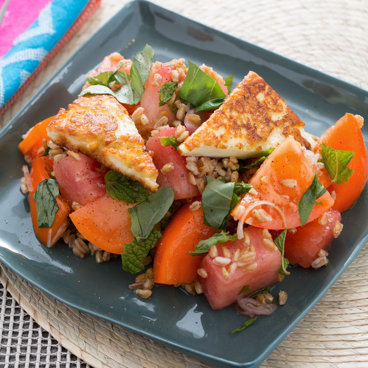 Recipe Tomato, Watermelon & Farro Salad with Seared Halloumi Blue Apron