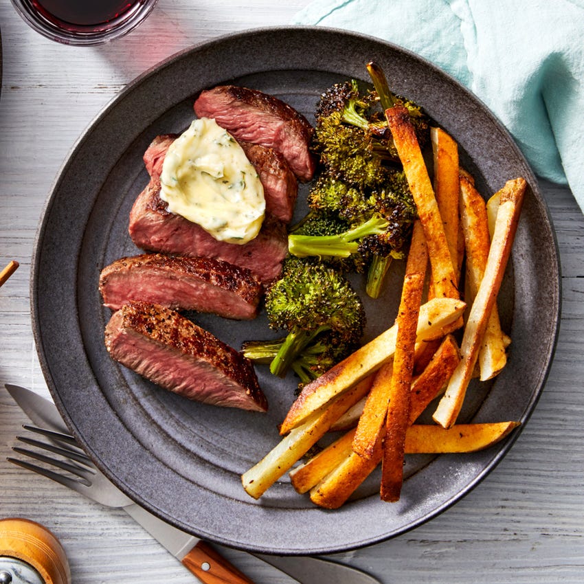 Recipe Seared Steaks & Thyme Butter with Oven Fries & Lemon Aioli