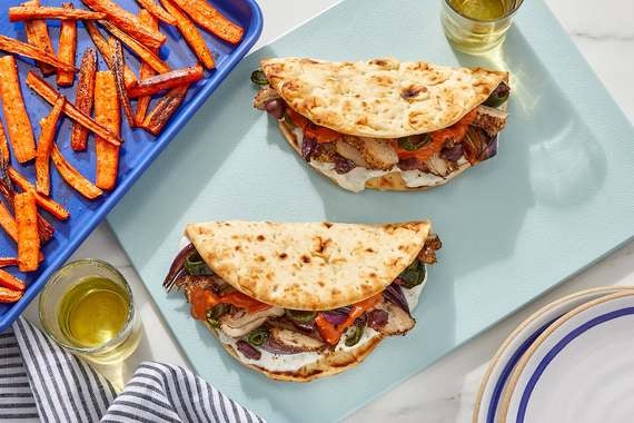 Sheet Pan Za'atar Chicken Pitas with Carrot Fries & Harissa Mayo-image