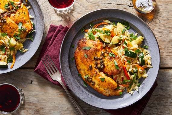 Tilapia & Lemon-Caper Sauce with Orzo, Zucchini & Peppers-image