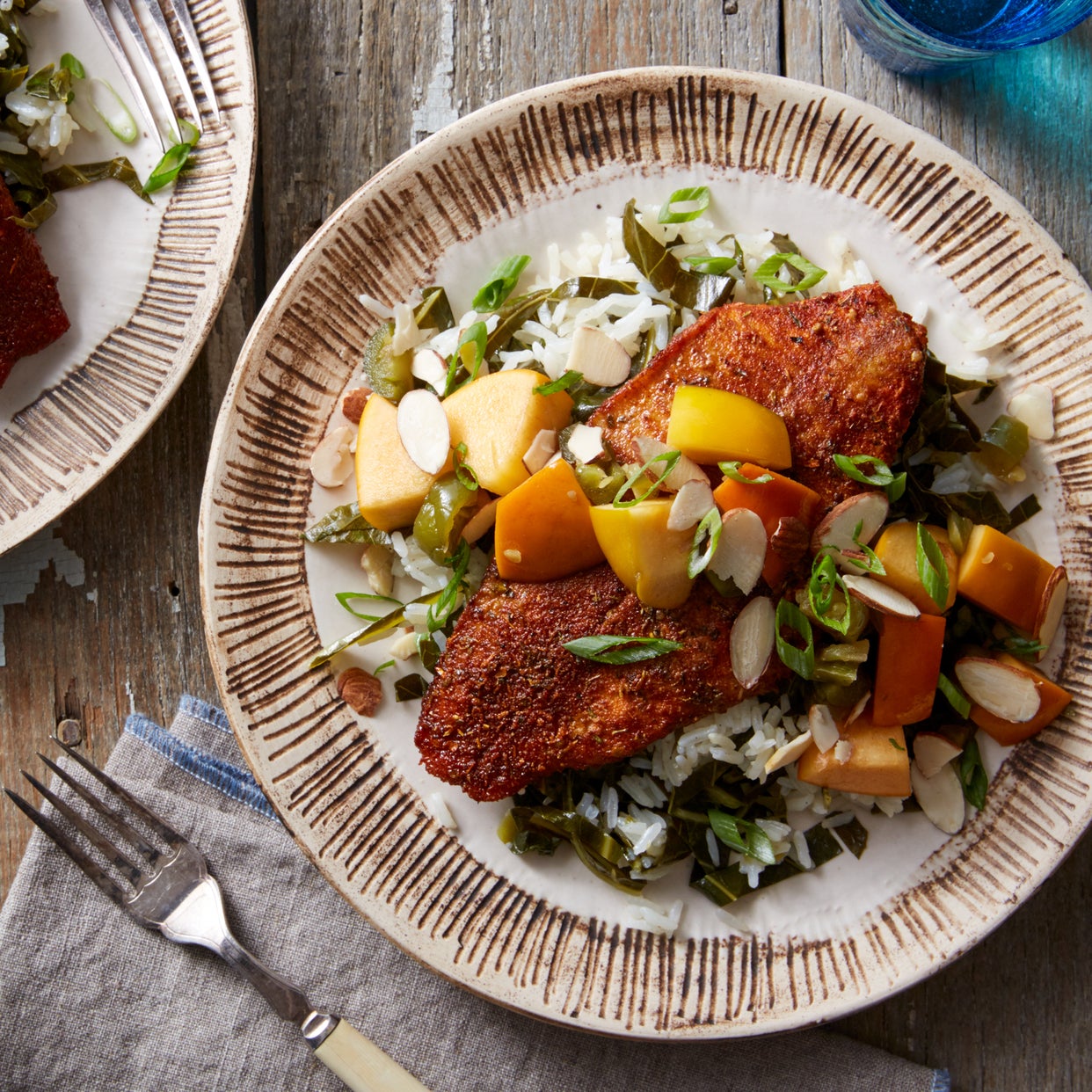 Recipe Baked Cajun Catfish with Marinated Persimmon & Collard Green
