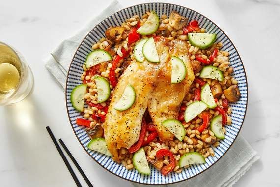 Miso & Maple-Glazed Tilapia with Barley, Pepper & Mushrooms