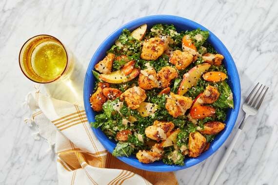 Seared Chicken & Kale Salad with Peach & Sesame-Dijon Dressing-image