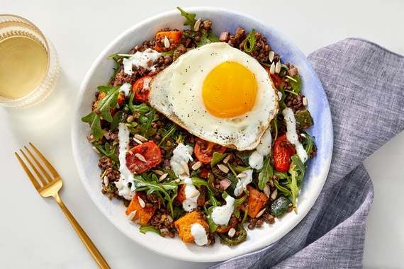 Lentils & Lemon-Shallot Dressing with Roasted Vegetables & Fried Eggs-image