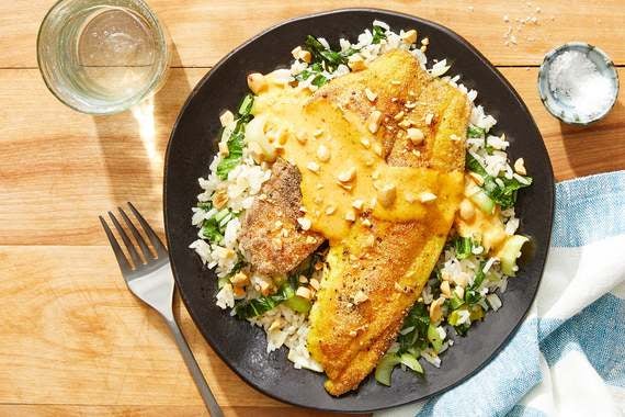 Tilapia & Creamy Curry Sauce with Sesame & Bok Choy Rice-image