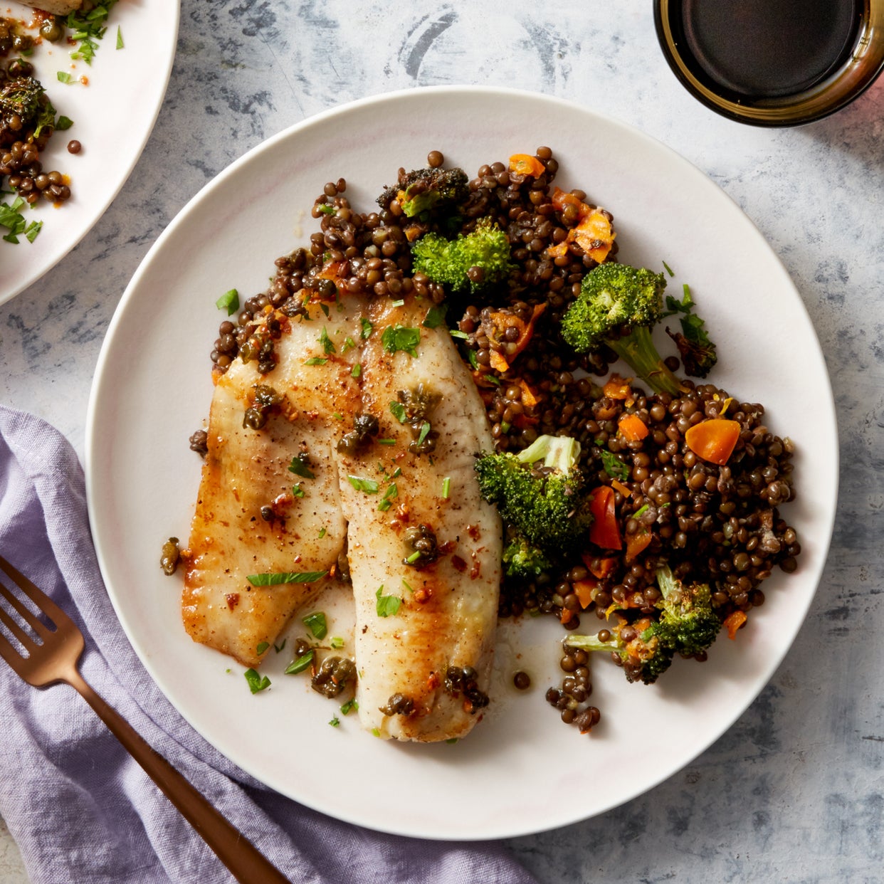 Recipe Tilapia & Black Lentil Salad with Lemon Pan Sauce Blue Apron