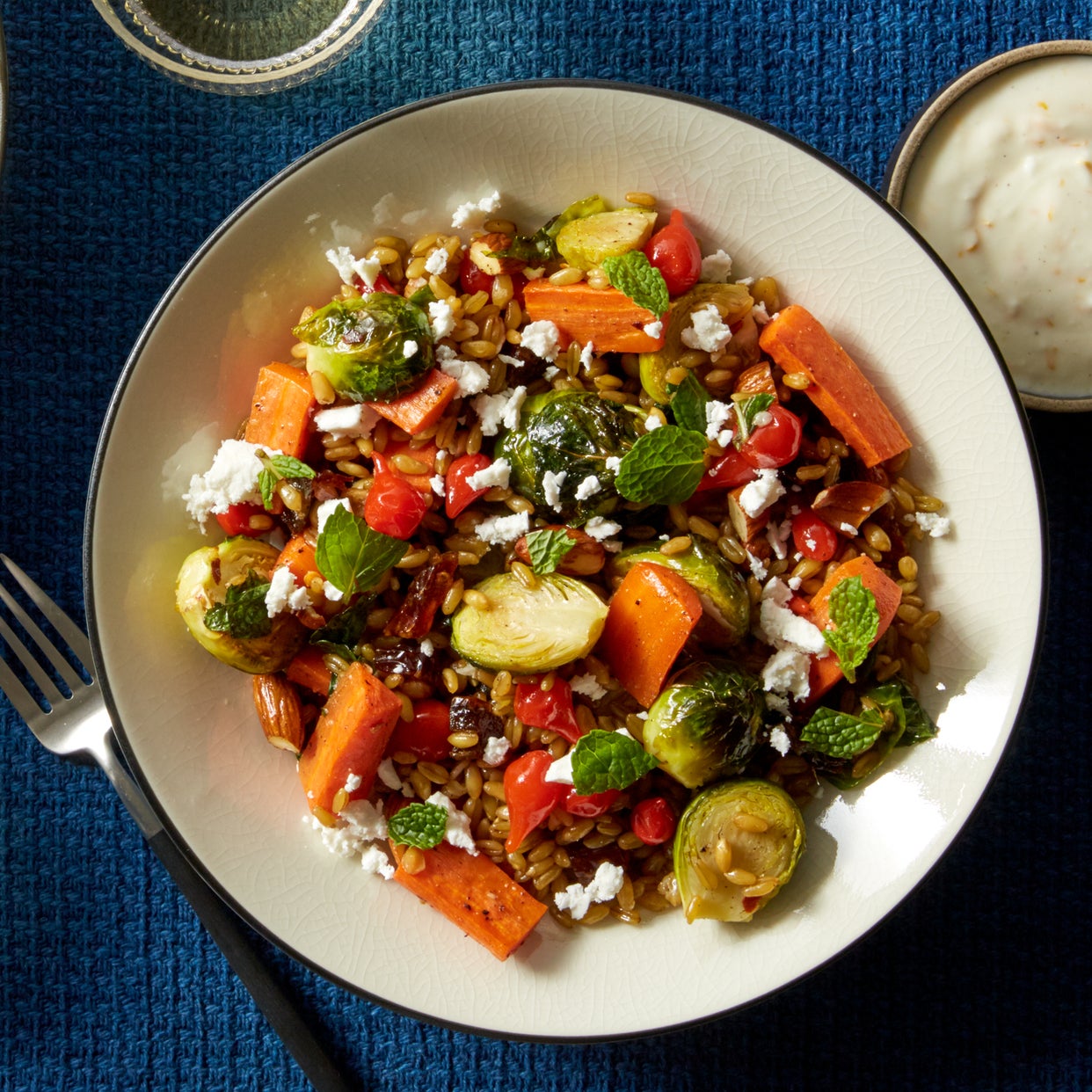 Recipe Roasted Brussels Sprout & Freekeh Salad with Lemon Yogurt