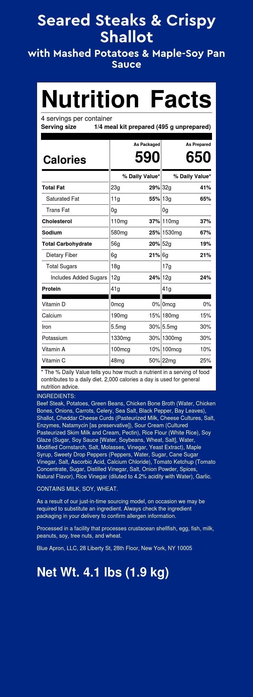 Recipe Seared Steaks & Crispy Shallot with Mashed Potatoes & MapleSoy