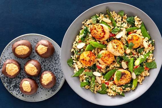 Mother's Day Lime Butter Scallops with Spring Vegetable Rice & Peanut Butter Buckeyes-image