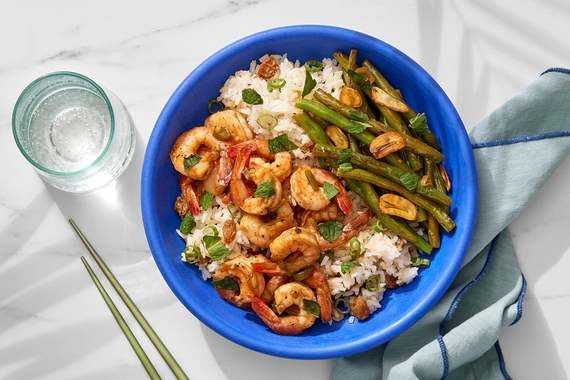 Soy-Ginger Marinated Shrimp with Crispy Garlic & Lemongrass Rice
