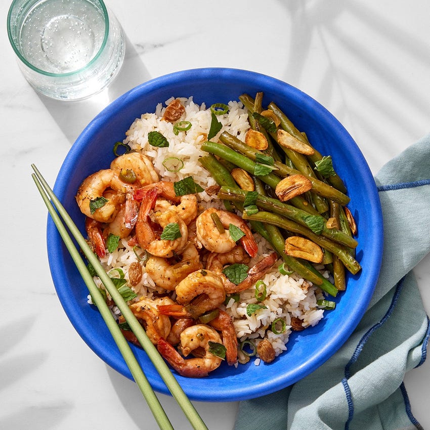 Soy-Ginger Marinated Shrimp with Crispy Garlic & Lemongrass Rice