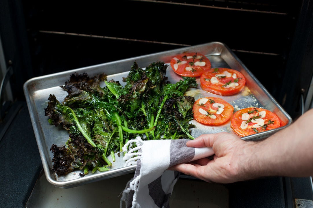 Recipe Cod with Crispy Kale, Roasted Tomato & Fregola Sarda Blue Apron