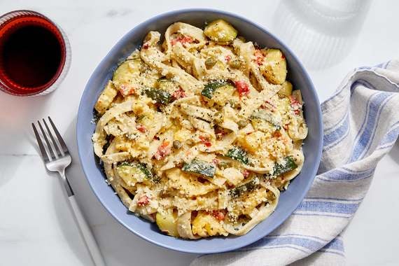 Fresh Basil Fettuccine & Yellow Tomato Sauce with Roasted Red Peppers-image