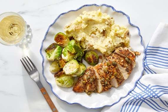 Garlic-Caper Chicken with Parmesan Mashed Potatoes & Brussels Sprouts-image