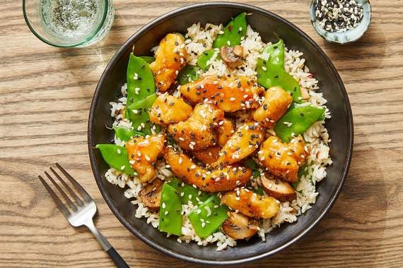 Soy & Butter-Glazed Chicken with Sesame Vegetables & Brown Rice-image