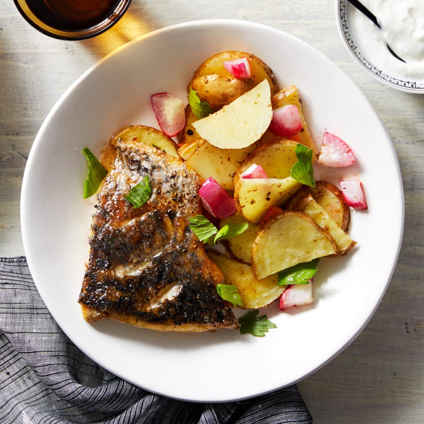 Recipe HoneyButter Barramundi with Za'atar Roasted Vegetables Blue