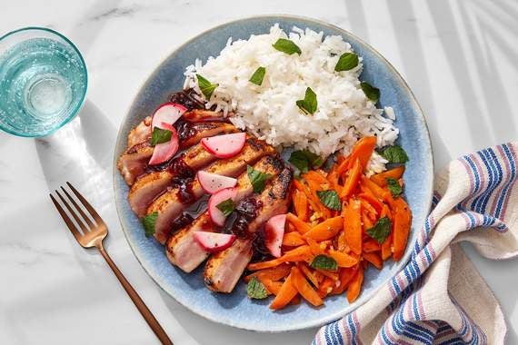 Charred Gochujang Pork Chops with Sour Cherry Soy Sauce & Ginger-Honey Carrots-image