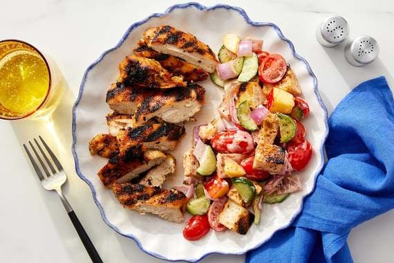 Grilled Chicken Thighs & Nectarine Panzanella with Spicy Ranch Dressing-image